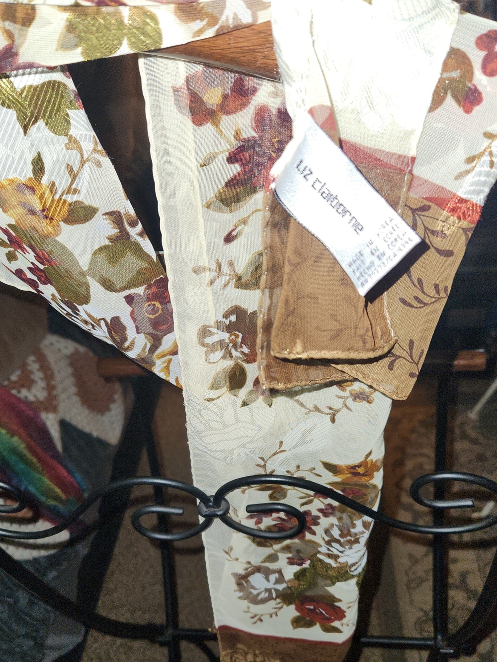 Liz Claiborne Floral Sheer Scarf in Cream and Brown